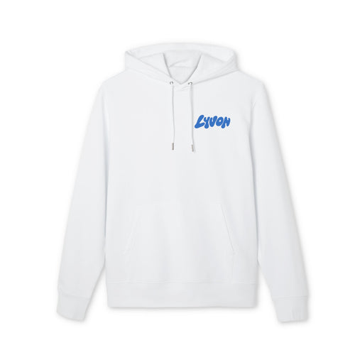 Hoodie — Retro Bubble Logo Hoodie ("LYUON" Blue on White)