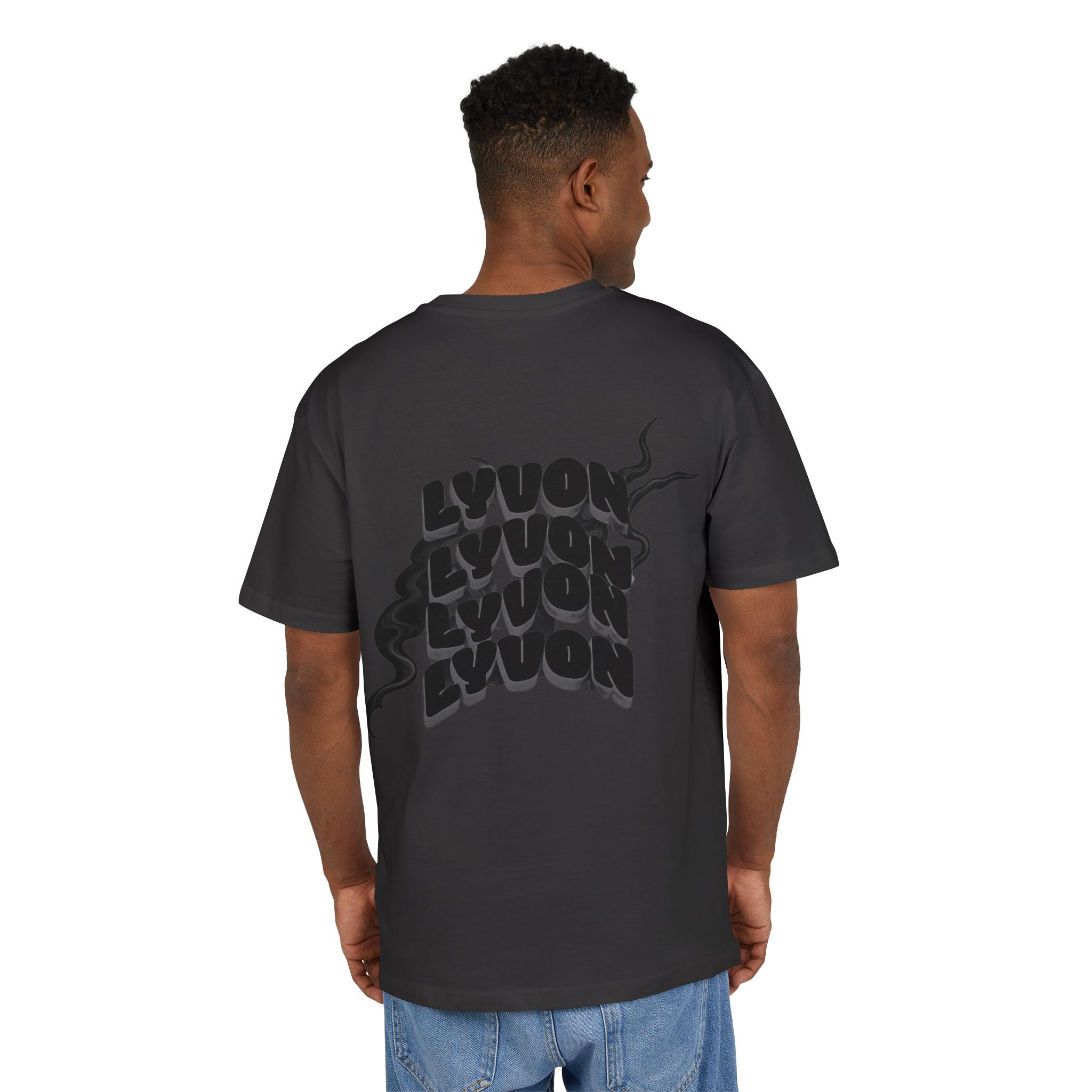 Oversized Tee — Black Wavy "LYUON" Logo Graphic
