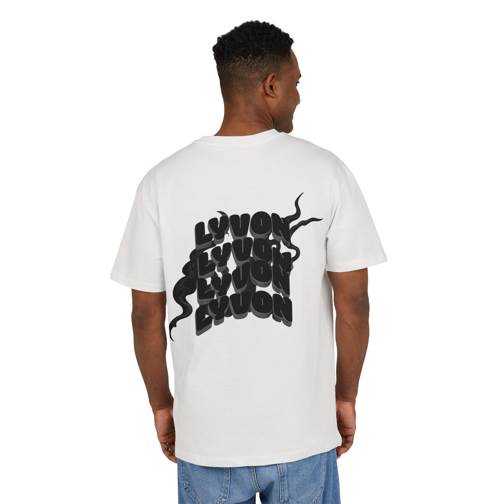 Oversized Tee — Black Wavy "LYUON" Logo Graphic