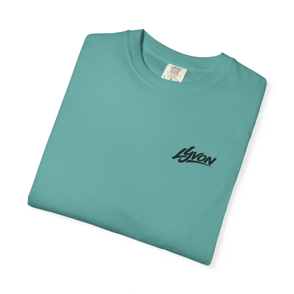 Copy of Lyvon Script Logo T‑Shirt — Retro Blue Graphic Tee (Front Chest & Back Print)