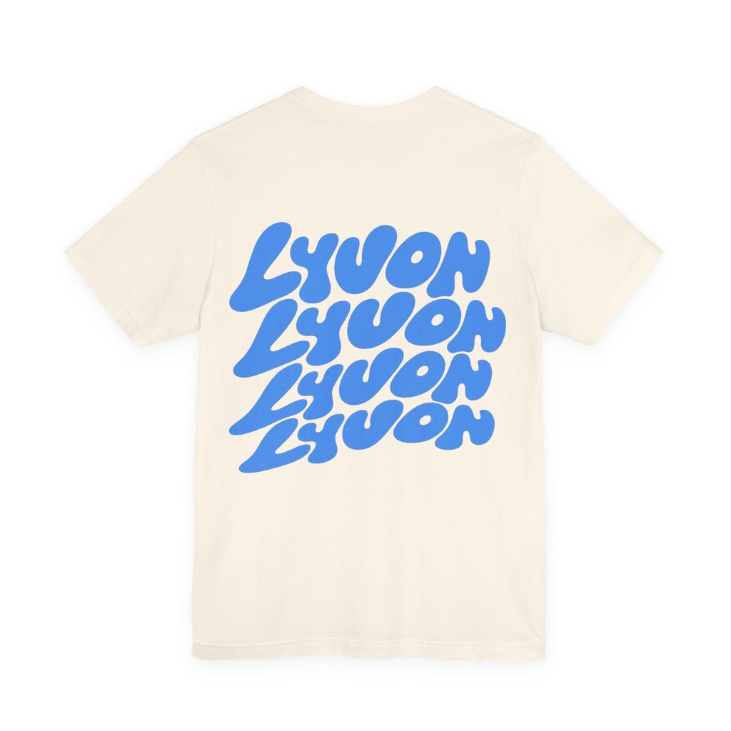 Lyvon Retro Wave Graphic Tee — Blue Logo Short Sleeve Shirt