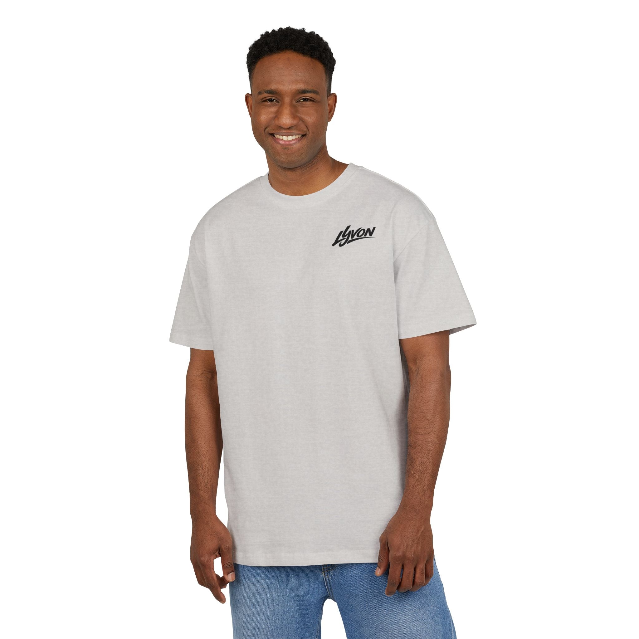 Oversized Tee — Black Wavy "LYUON" Logo Graphic