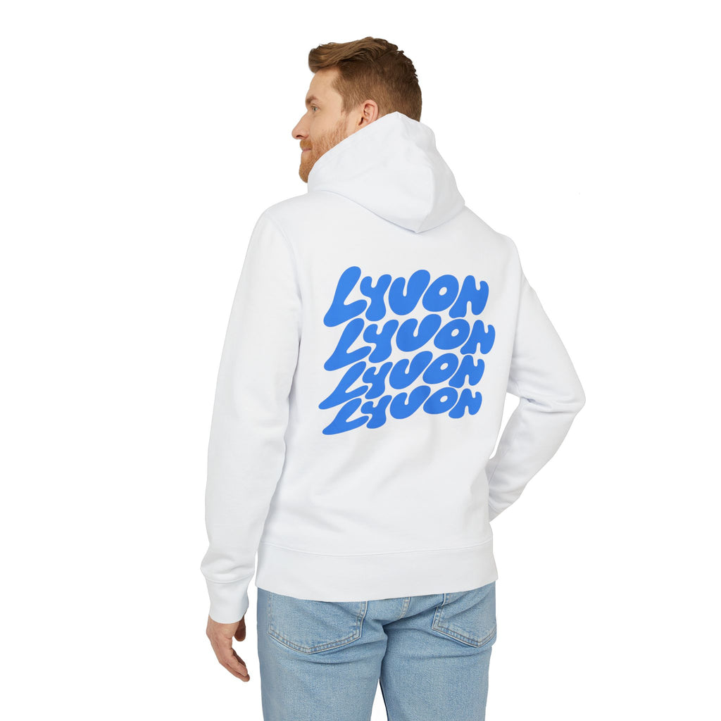 Hoodie — Retro Bubble Logo Hoodie ("LYUON" Blue on White)