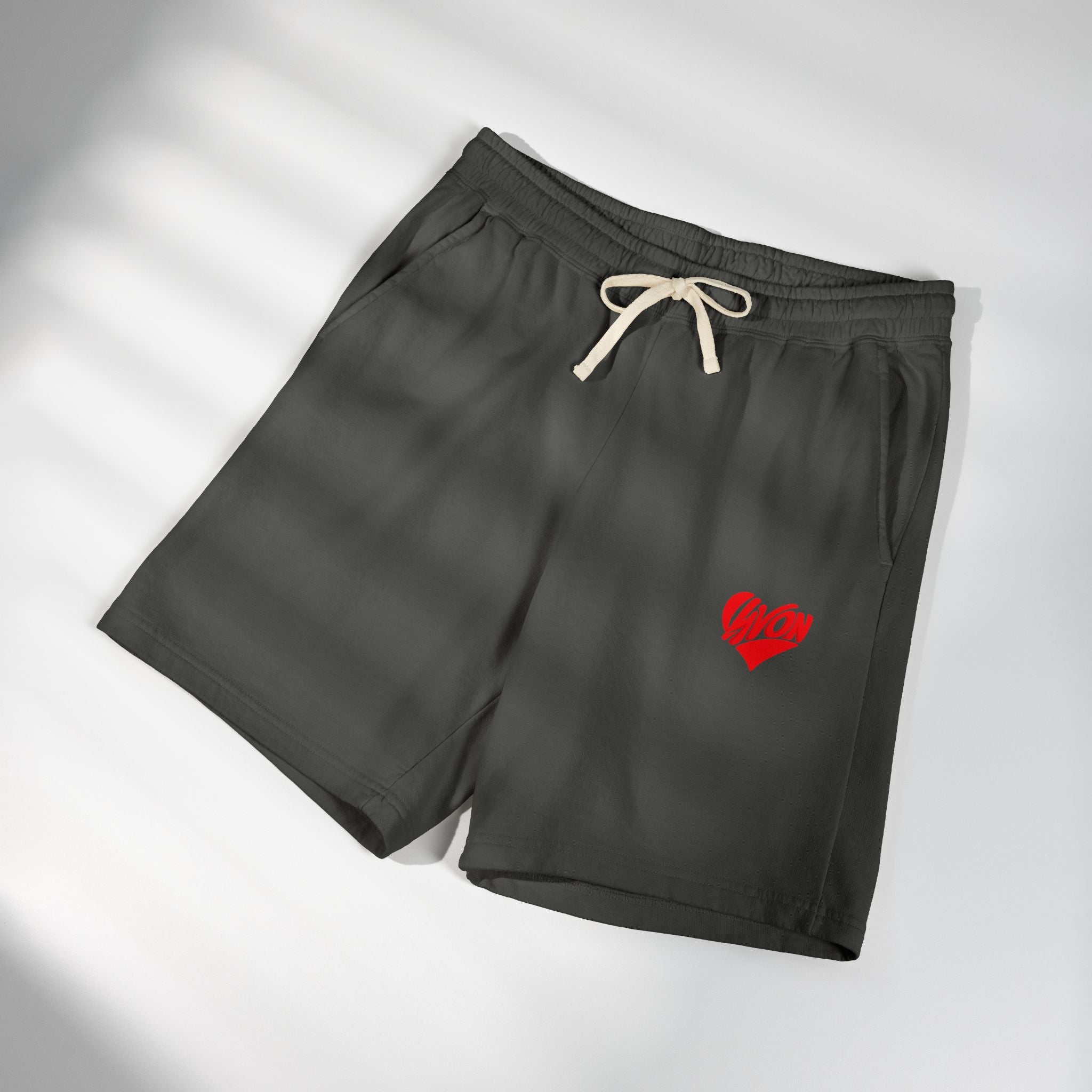 Lightweight Fleece Sweat Shorts — Heart 'AYON' Embroidered Lounge Shorts