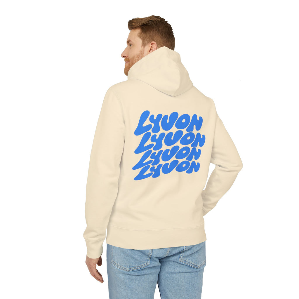 Hoodie — Retro Bubble Logo Hoodie ("LYUON" Blue on White)