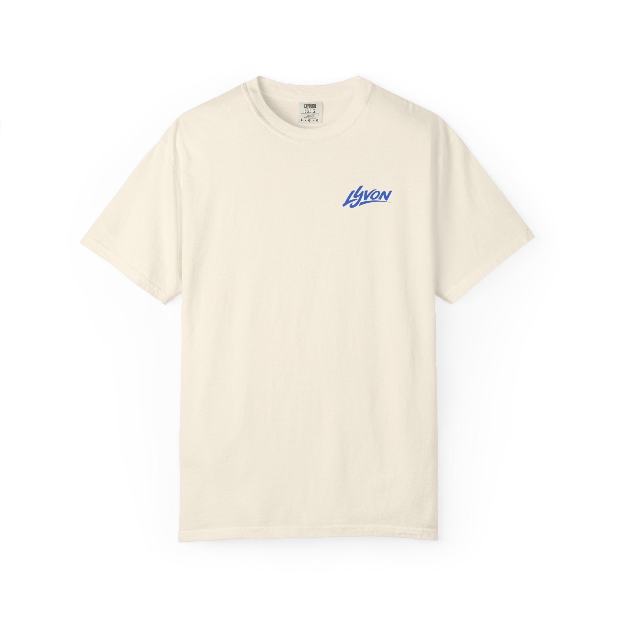Lyvon Script Logo T‑Shirt — Retro Blue Graphic Tee (Front Chest & Back Print)