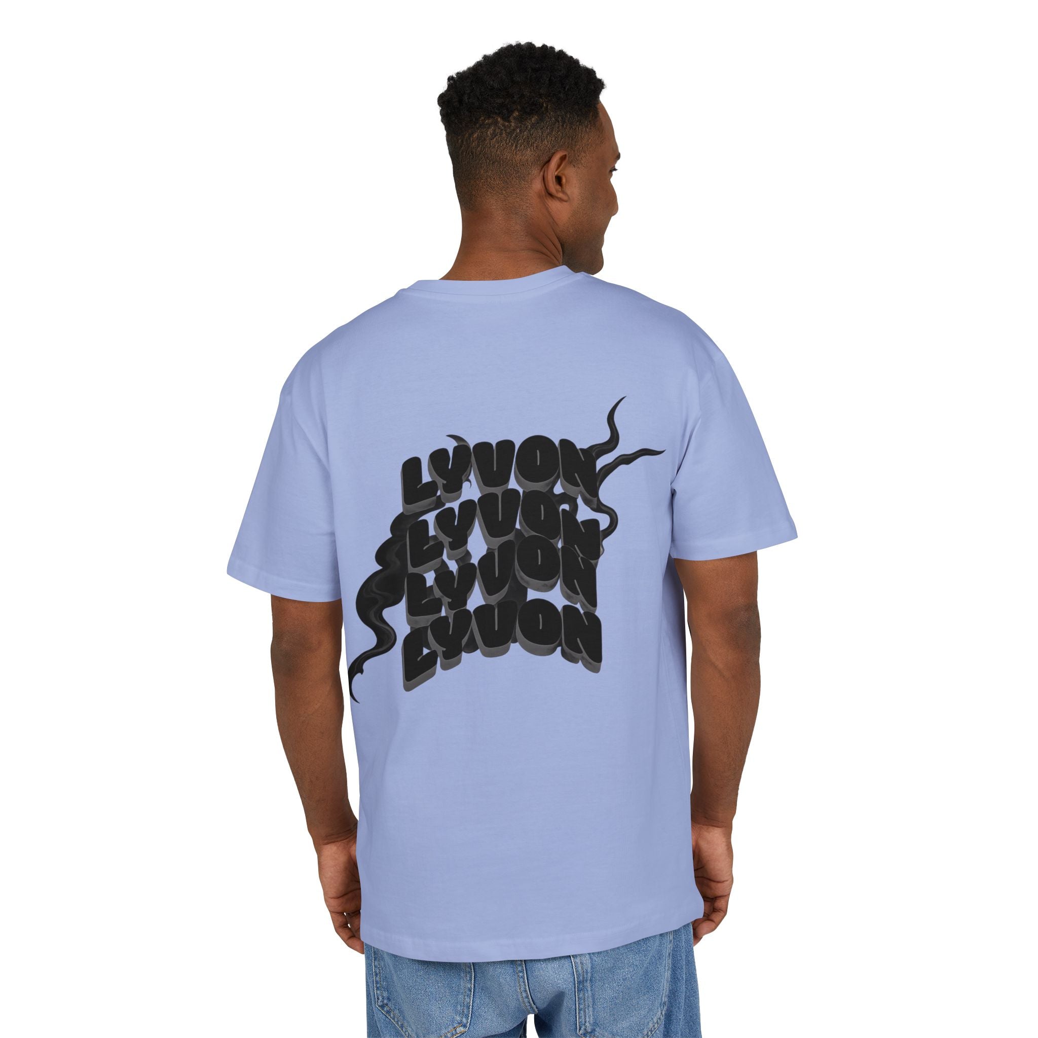 Oversized Tee — Black Wavy "LYUON" Logo Graphic