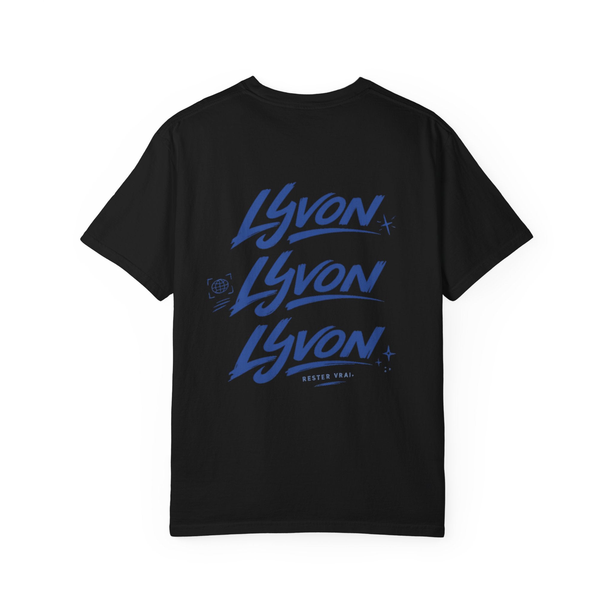Lyvon Script Logo T‑Shirt — Retro Blue Graphic Tee (Front Chest & Back Print)
