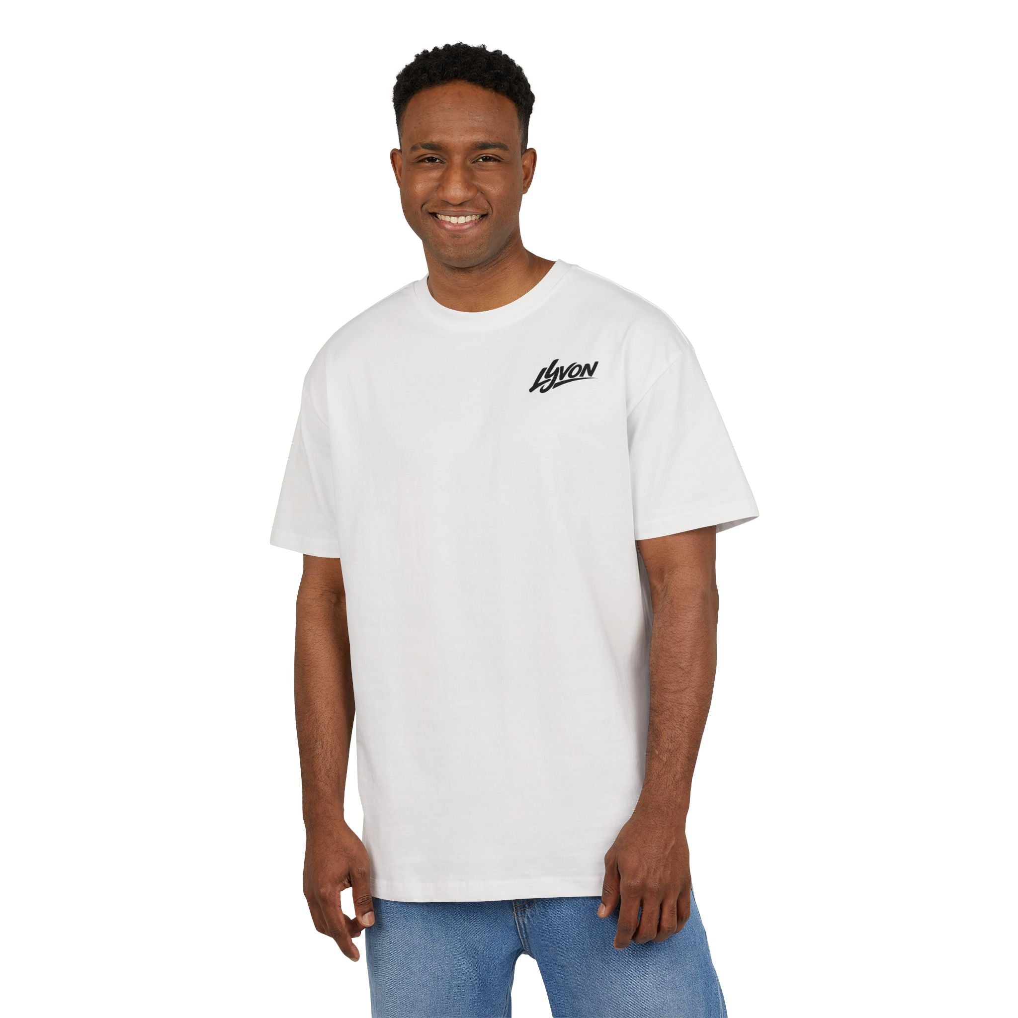 Oversized Tee — Black Wavy "LYUON" Logo Graphic