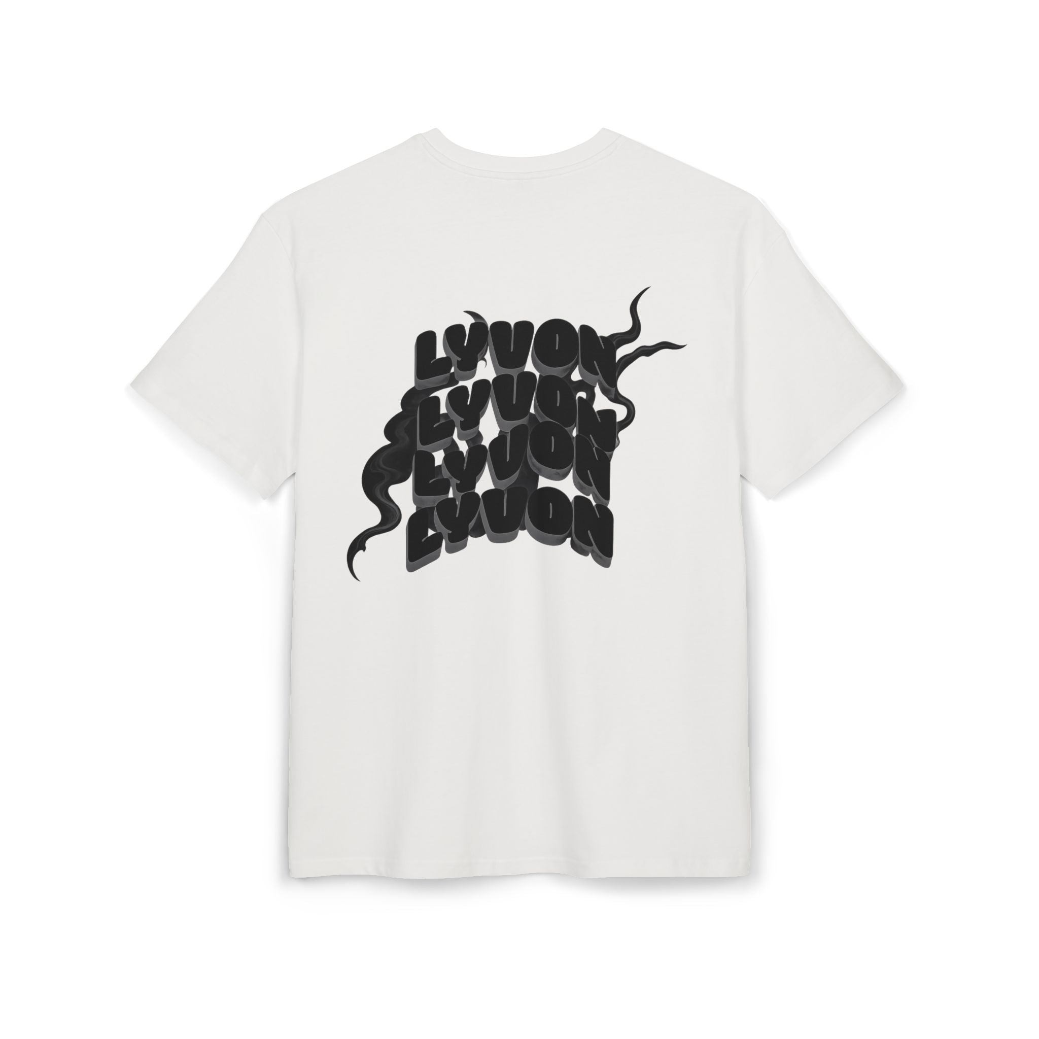 Oversized Tee — Black Wavy "LYUON" Logo Graphic