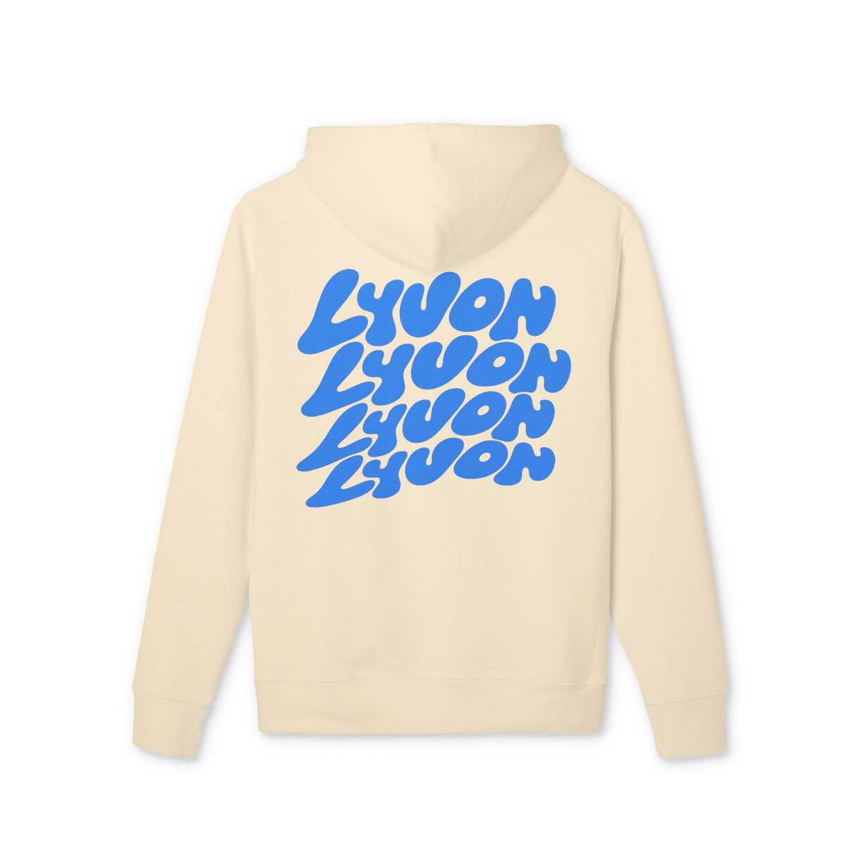 Hoodie — Retro Bubble Logo Hoodie ("LYUON" Blue on White)