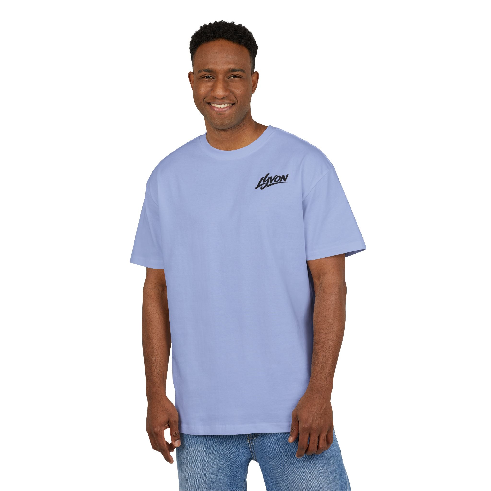 Oversized Tee — Black Wavy "LYUON" Logo Graphic