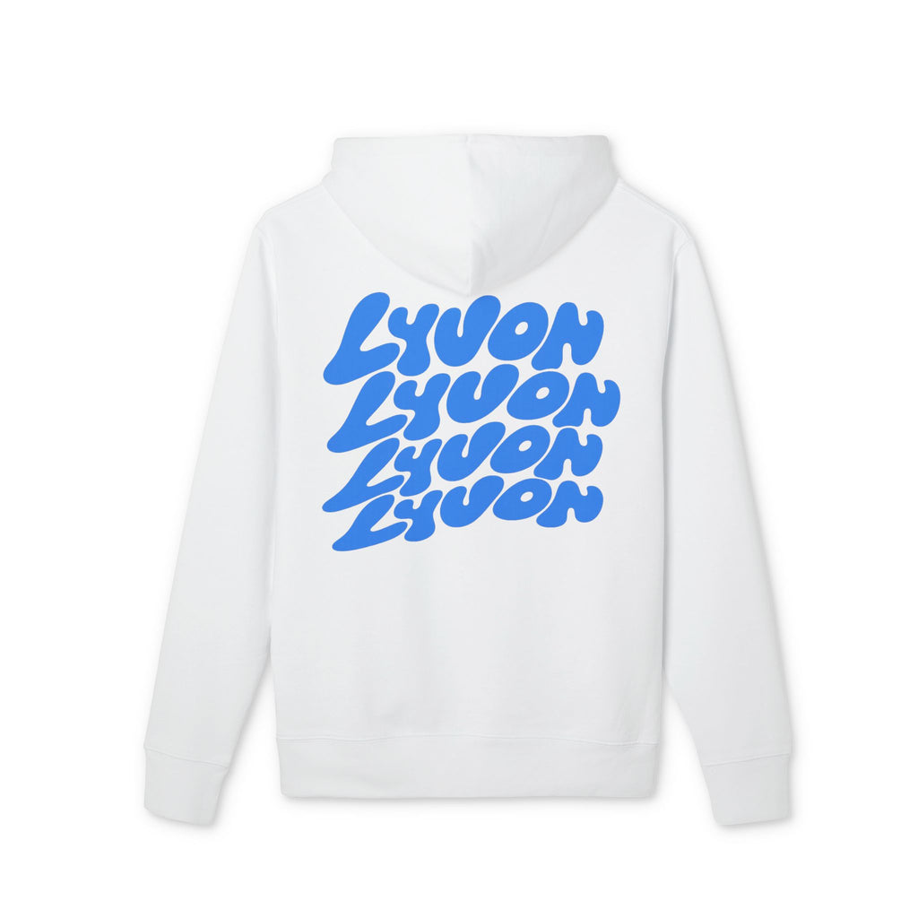 Hoodie — Retro Bubble Logo Hoodie ("LYUON" Blue on White)