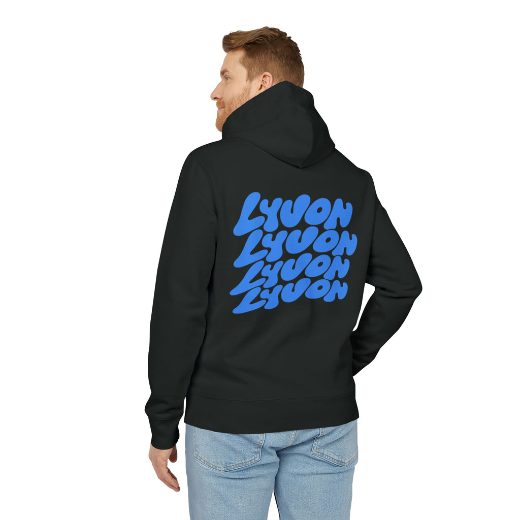 Hoodie — Retro Bubble Logo Hoodie ("LYUON" Blue on White)
