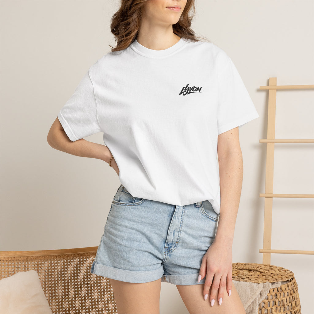 Copy of Lyvon Script Logo T‑Shirt — Retro Blue Graphic Tee (Front Chest & Back Print)