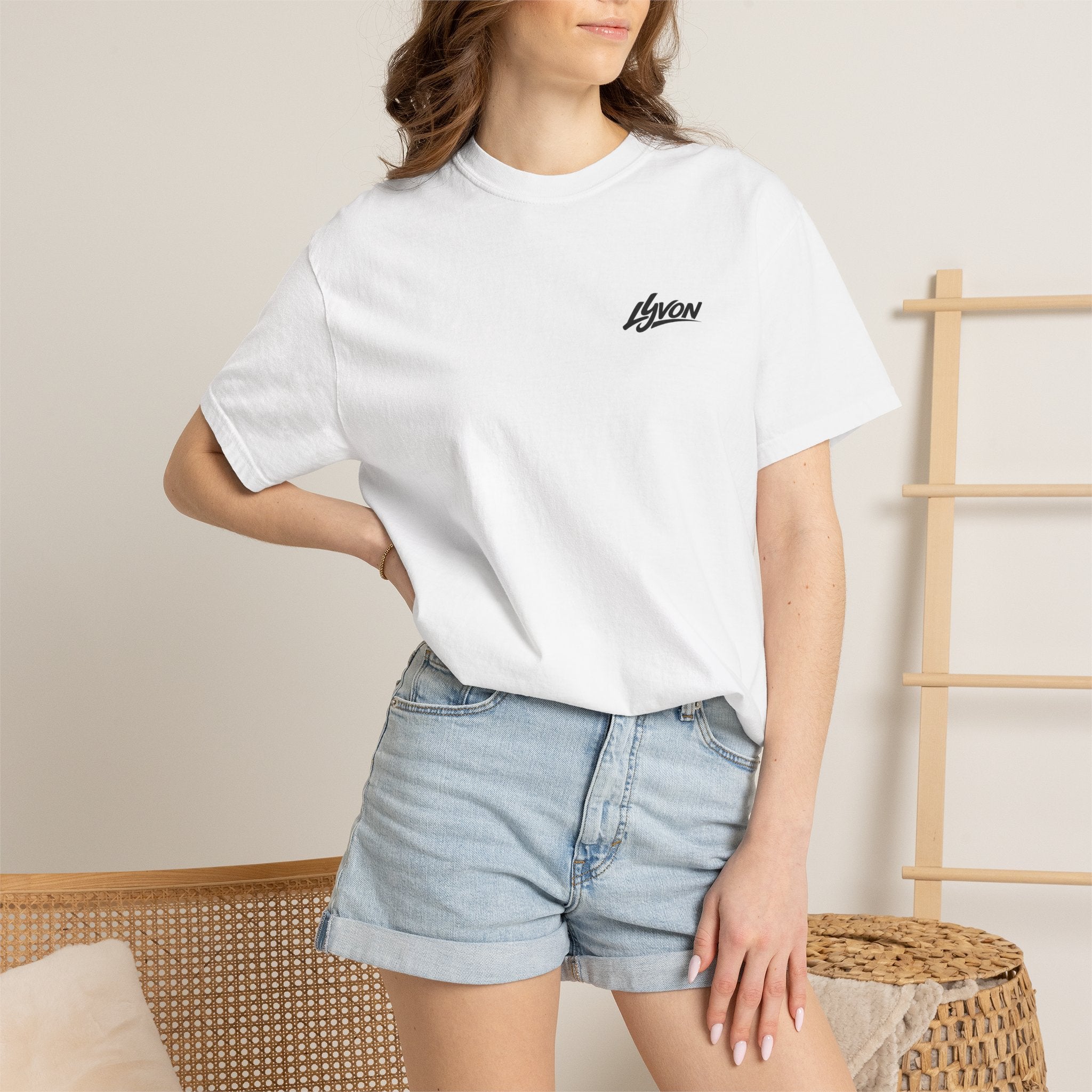 Copy of Lyvon Script Logo T‑Shirt — Retro Blue Graphic Tee (Front Chest & Back Print)