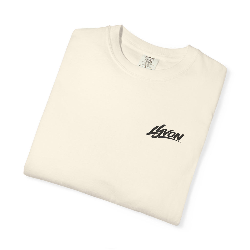 Copy of Lyvon Script Logo T‑Shirt — Retro Blue Graphic Tee (Front Chest & Back Print)