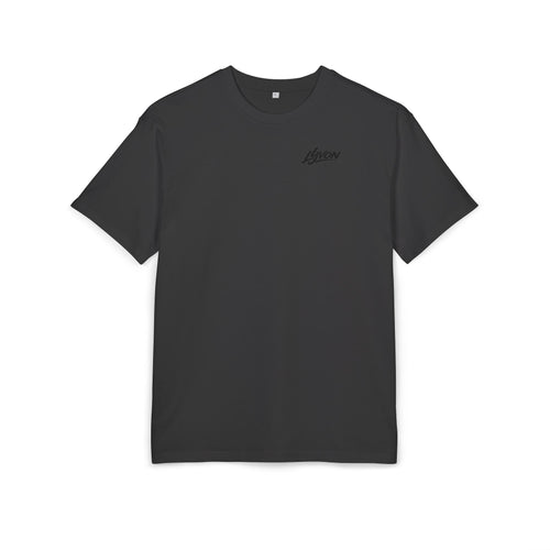 Oversized Tee — Black Wavy "LYUON" Logo Graphic
