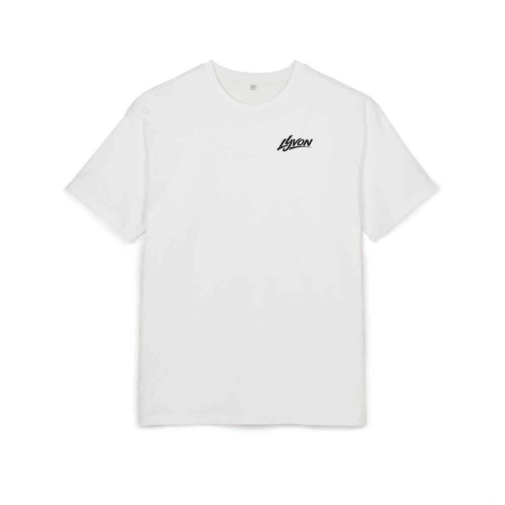 Oversized Tee — Black Wavy "LYUON" Logo Graphic