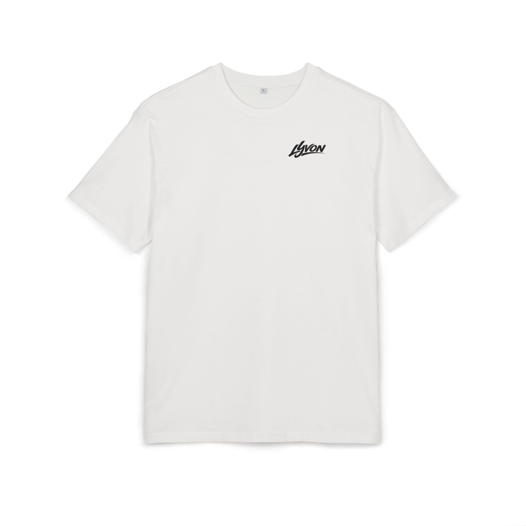 Oversized Tee — Black Wavy "LYUON" Logo Graphic