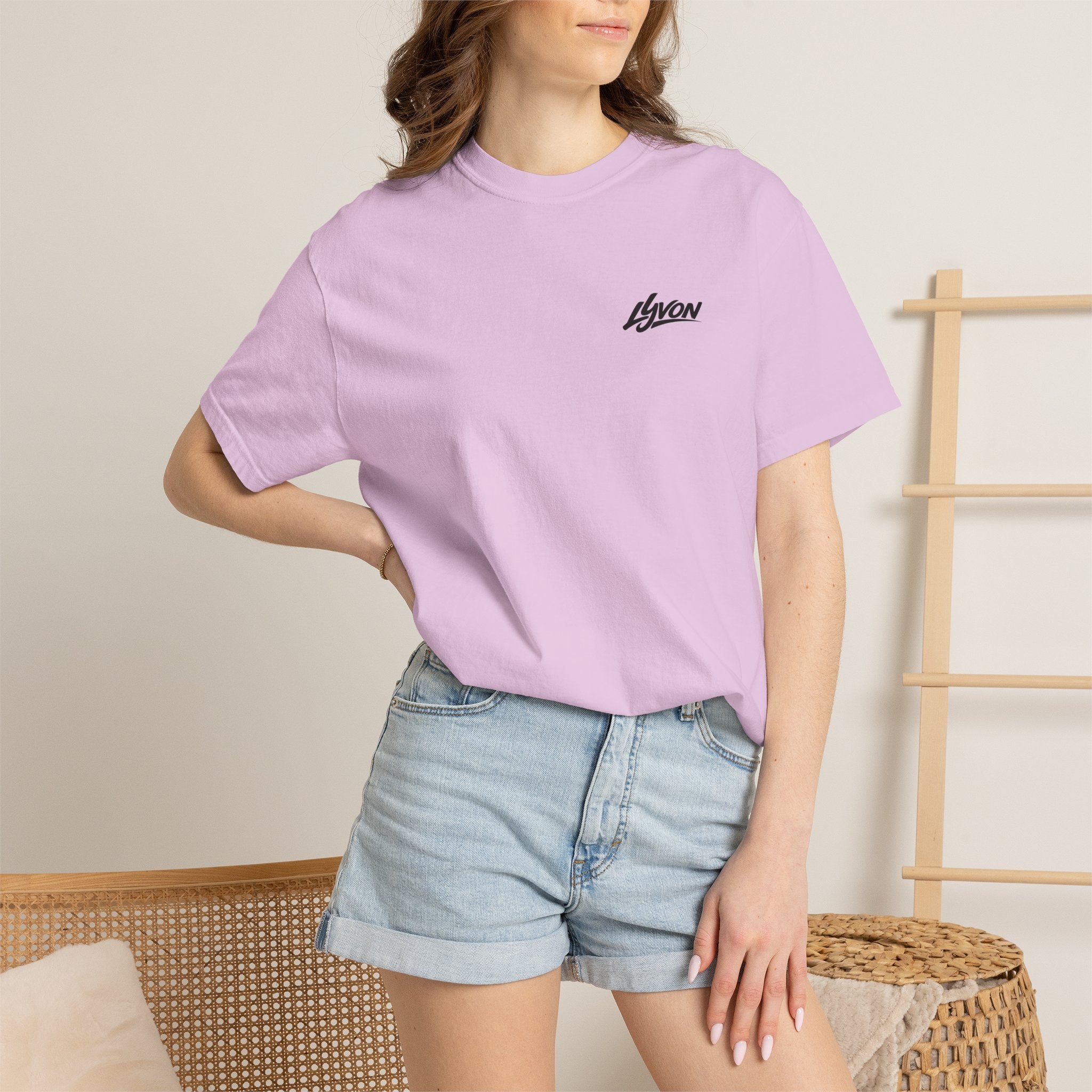 Copy of Lyvon Script Logo T‑Shirt — Retro Blue Graphic Tee (Front Chest & Back Print)