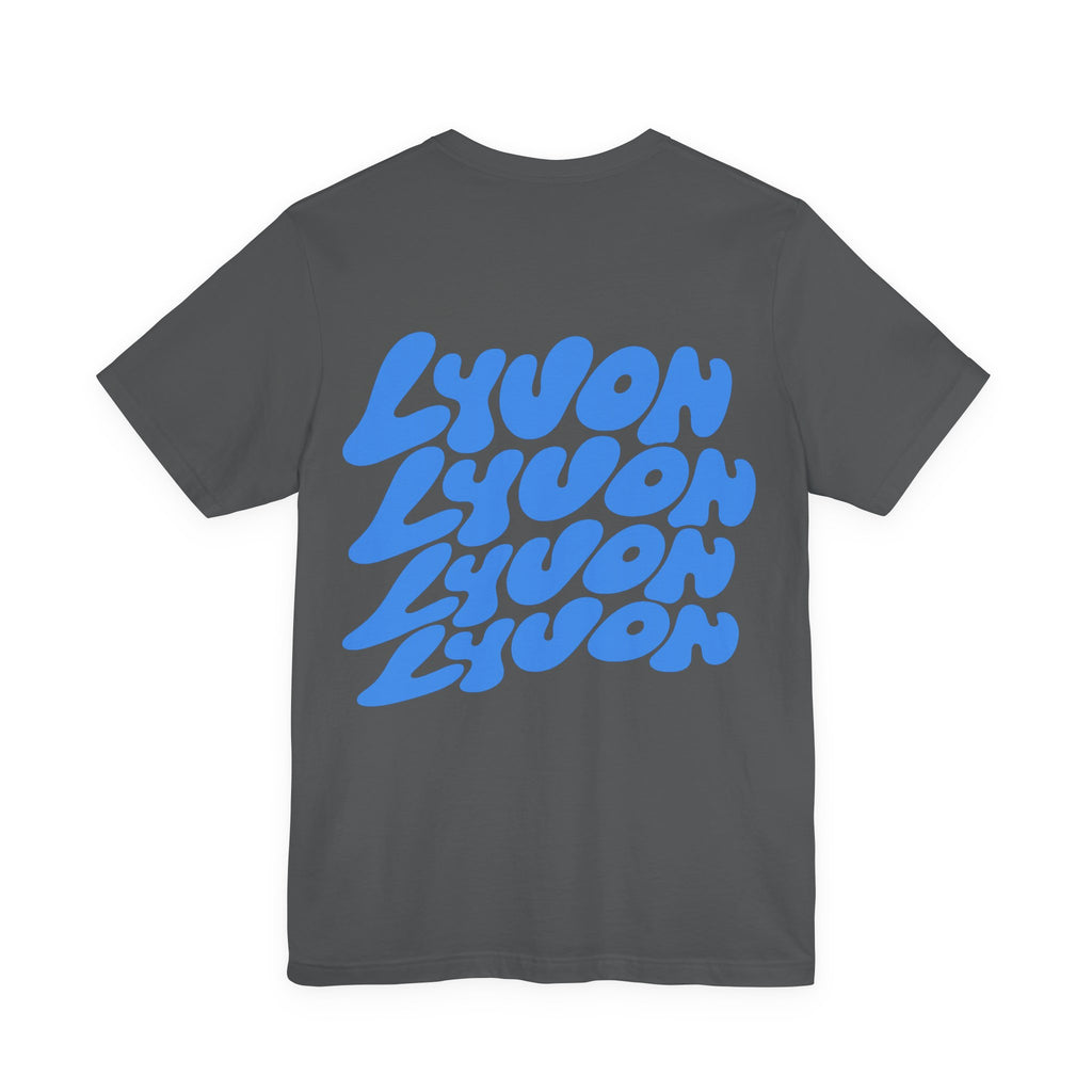 Lyvon Retro Wave Graphic Tee — Blue Logo Short Sleeve Shirt