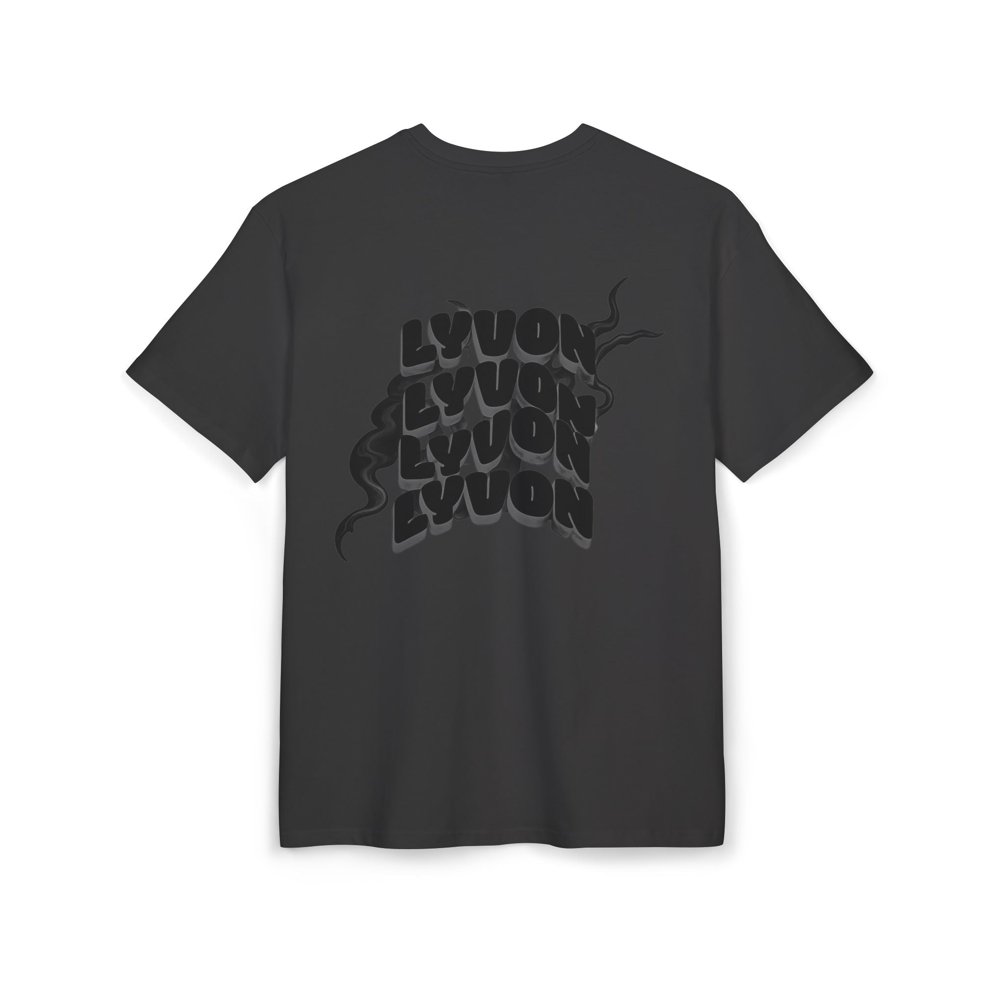 Oversized Tee — Black Wavy "LYUON" Logo Graphic