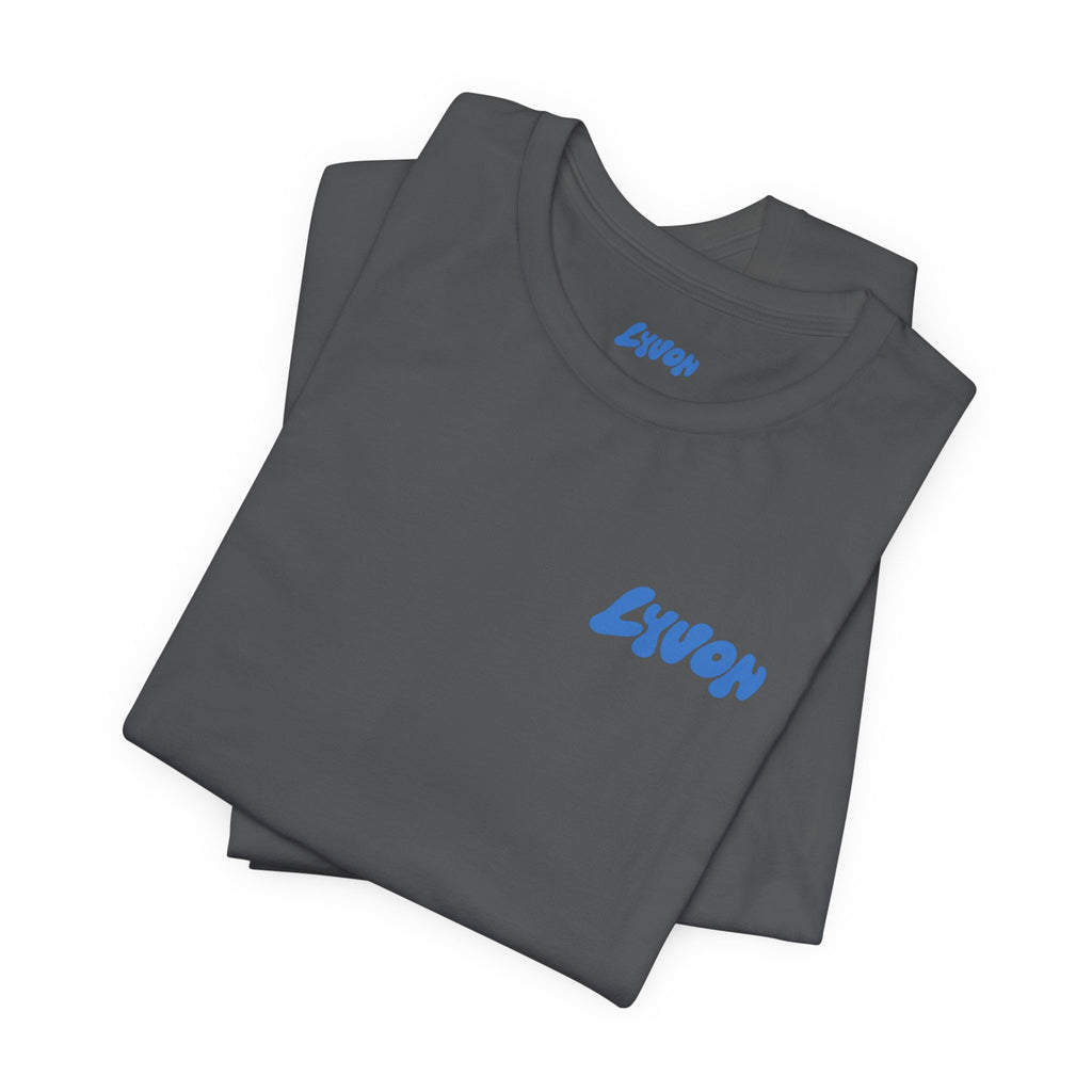 Lyvon Logo Tee — Retro Blue Speed Cube Graphic T-Shirt
