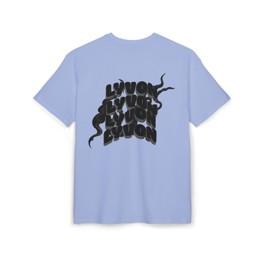 Oversized Tee — Black Wavy "LYUON" Logo Graphic